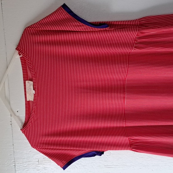 Chiara Cocol Milano Red & White Striped Midi Dress with Blue Trim SZ L - Picture 3 of 12